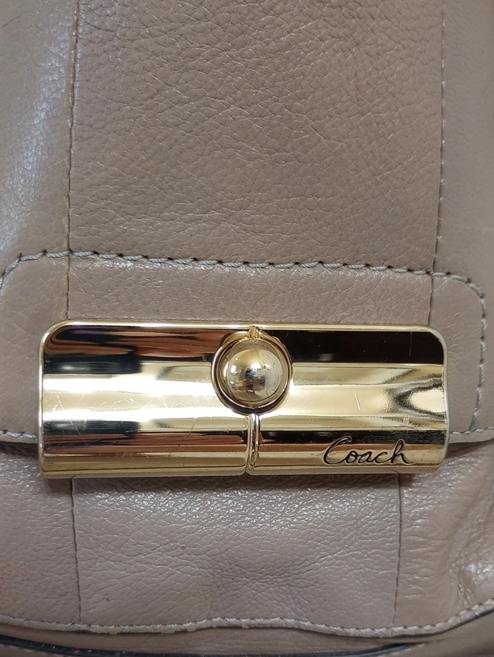 Coach Taupe Leather Hobo Bag with Gold Hardware